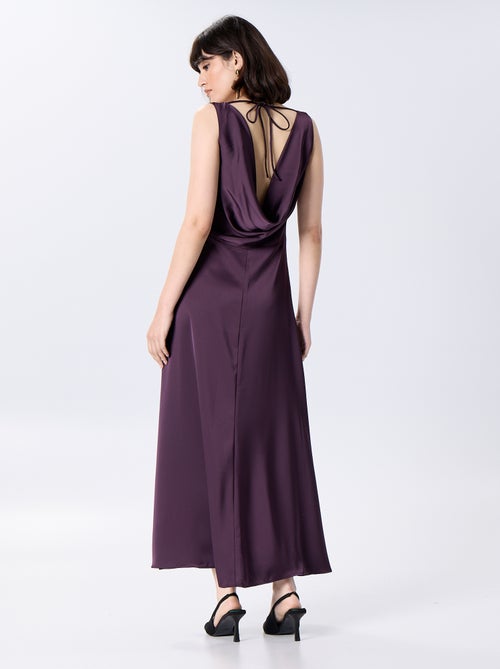 Vestido comprido acetinado e drapeado - Kiabi