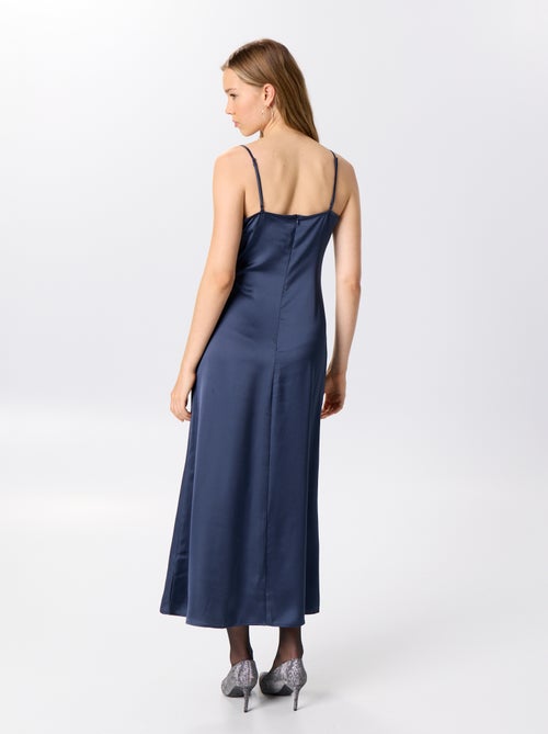 Vestido comprido acetinado + renda - Kiabi