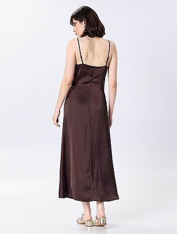 Vestido comprido acetinado + renda