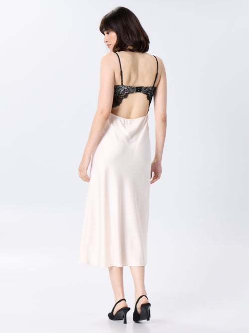 Vestido comprido acetinado + rendas - Kiabi