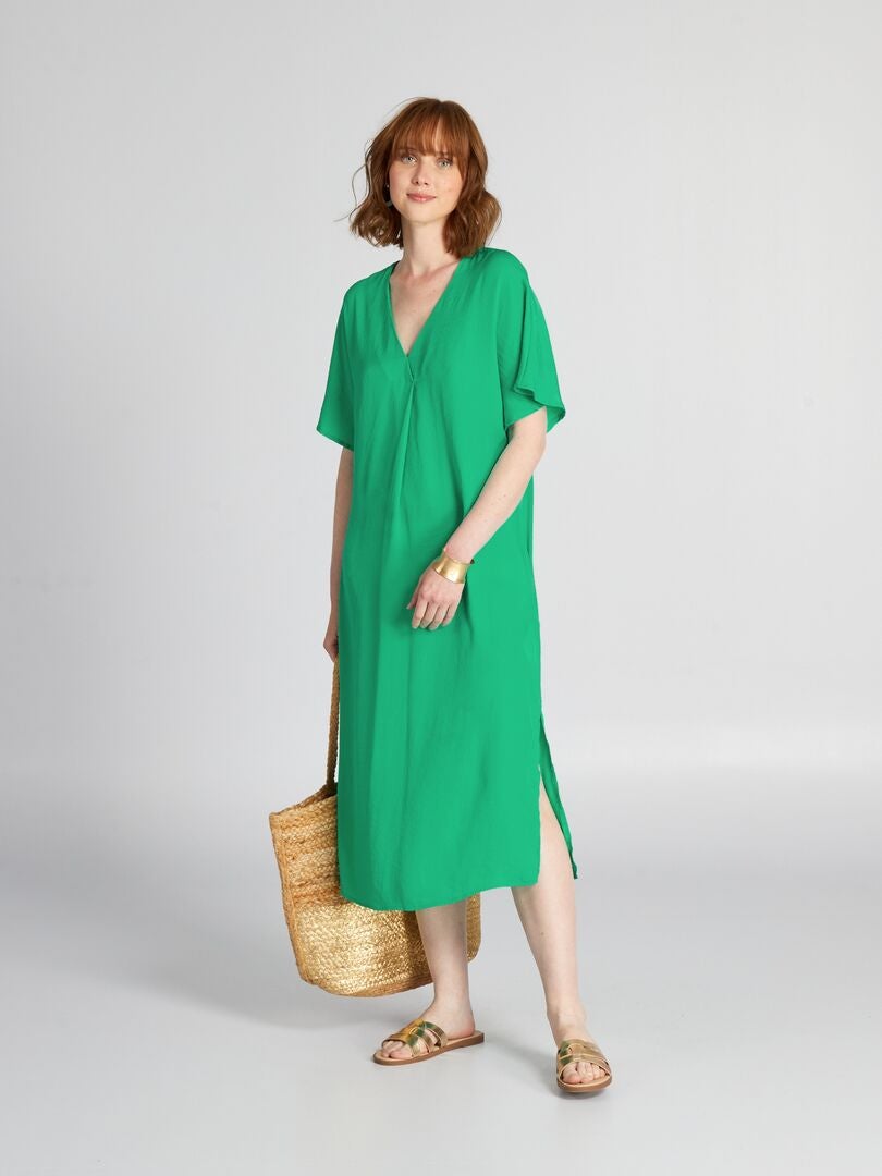Vestido comprido acetinado Verde - Kiabi
