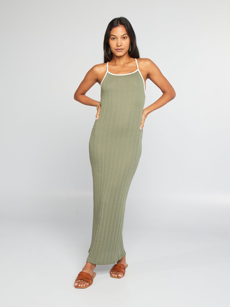 Vestido comprido afunilado em malha CAQUI - Kiabi