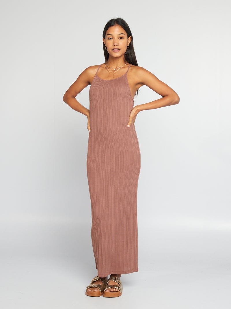 Vestido comprido afunilado em malha ROSA - Kiabi