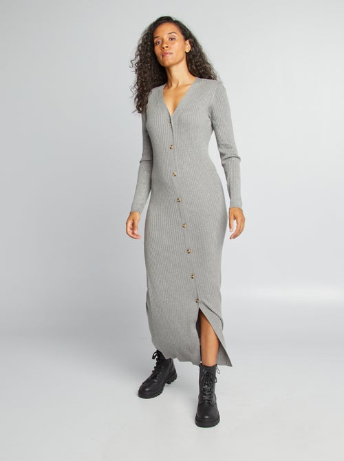 Vestido comprido afunilado nervurado - Kiabi