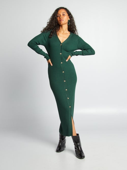 Vestido comprido afunilado nervurado - Kiabi
