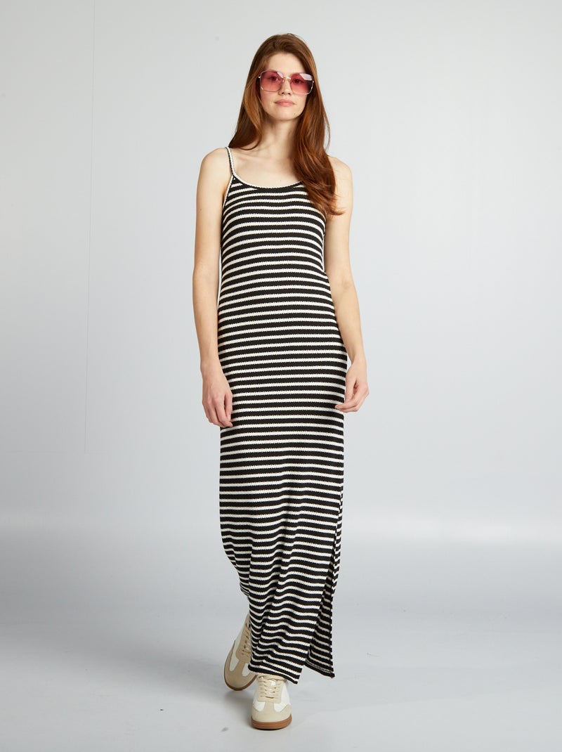 Vestido comprido às riscas em malha PRETO - Kiabi
