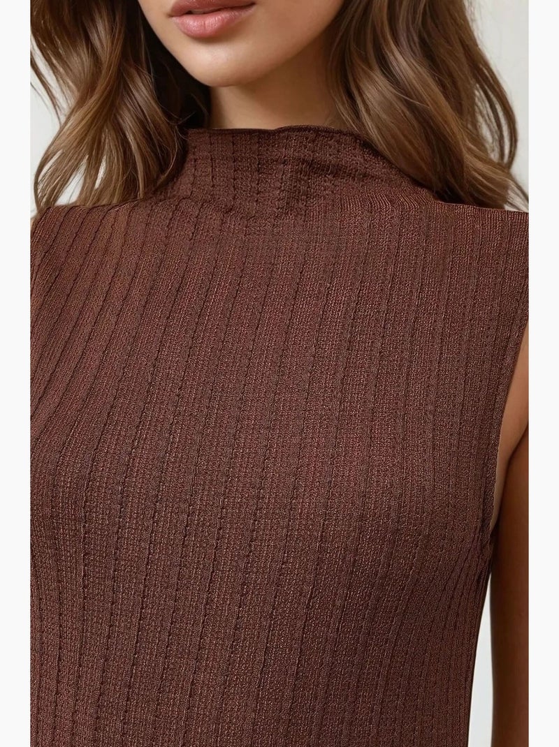 Vestido comprido bodycon com decote halter texturizado hiccup Castanho - Kiabi