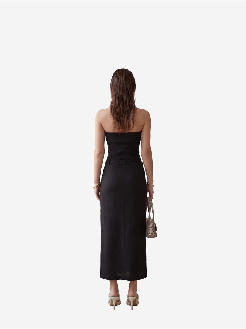 Vestido comprido cai-cai com cinto da my fashion Preto - Kiabi