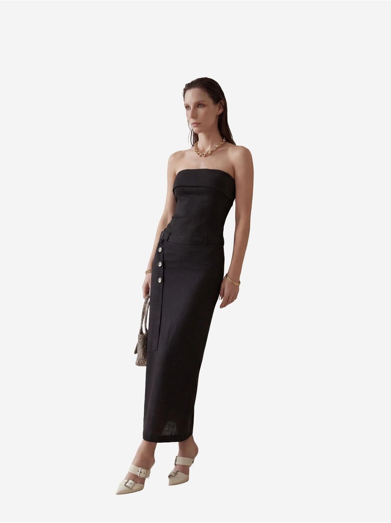 Vestido comprido cai-cai com cinto da my fashion Preto - Kiabi