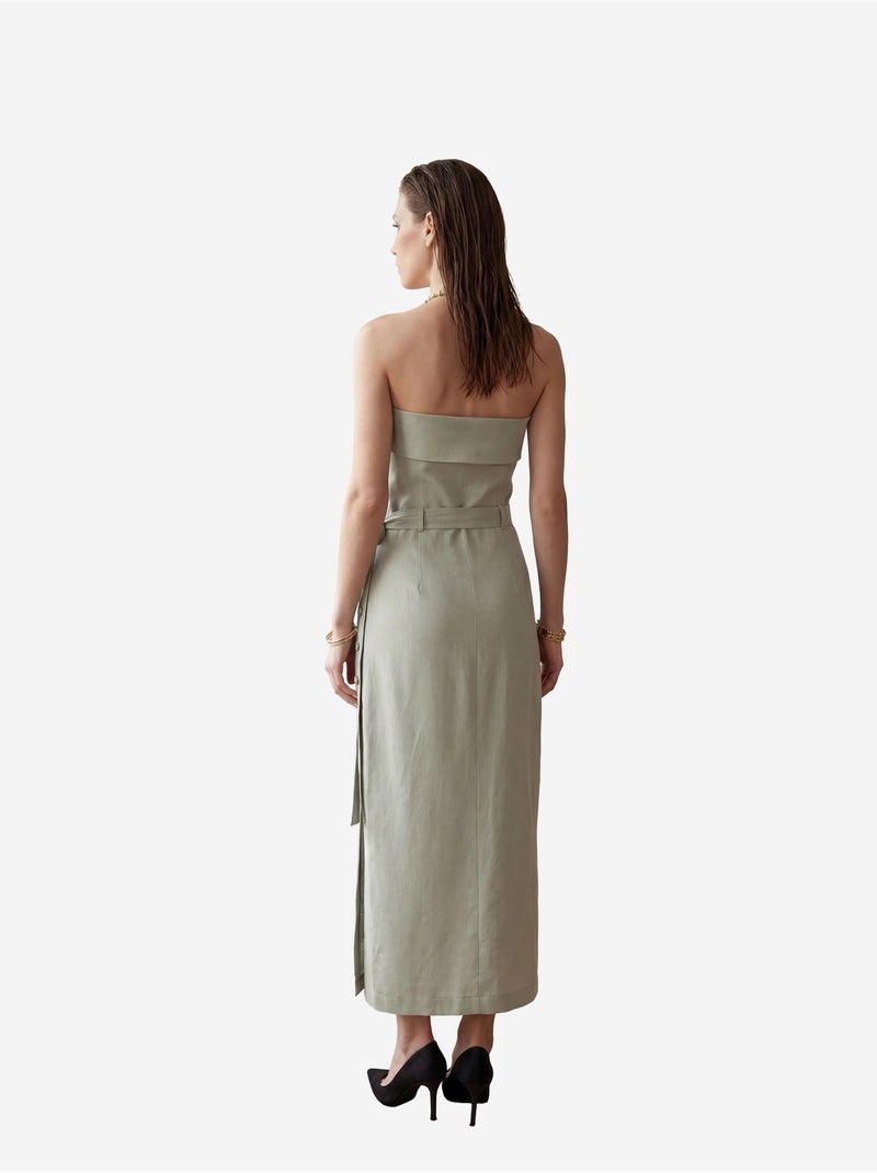 Vestido comprido cai-cai com cinto da my fashion Verde pastel - Kiabi