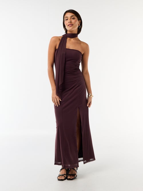 Vestido comprido cai-cai com écharpe - Kiabi