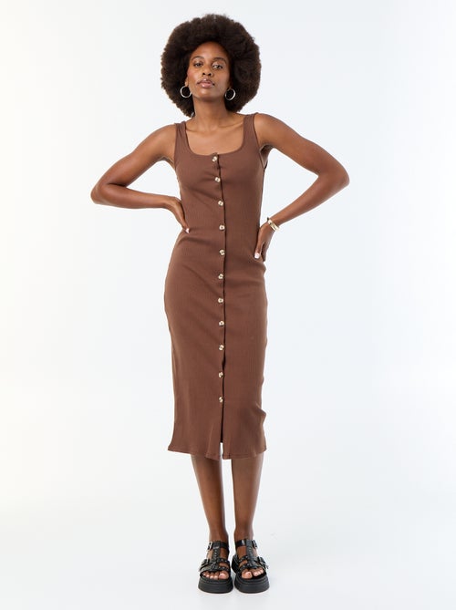 Vestido comprido canelado - Kiabi