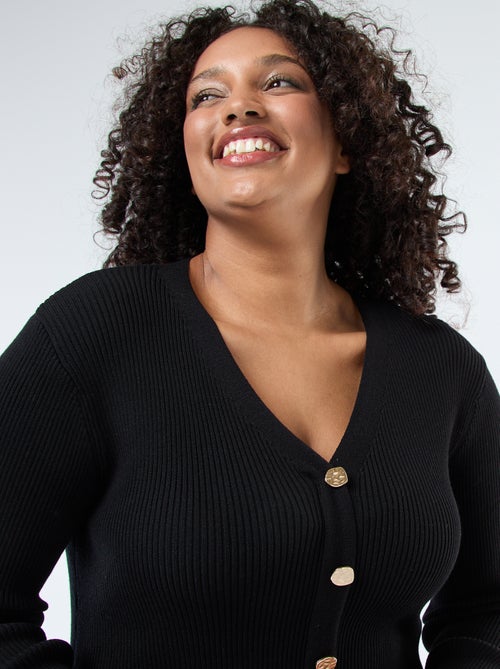 Vestido comprido canelado com botões dourados - Kiabi