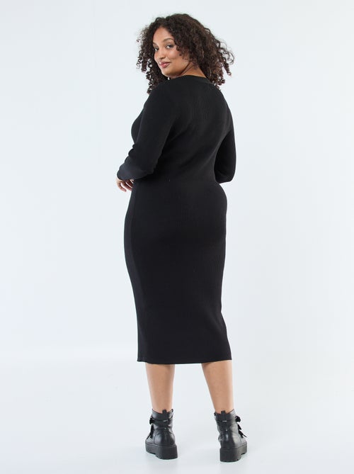 Vestido comprido canelado com botões dourados - Kiabi