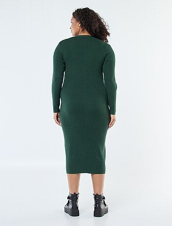 Vestido comprido canelado com botões dourados