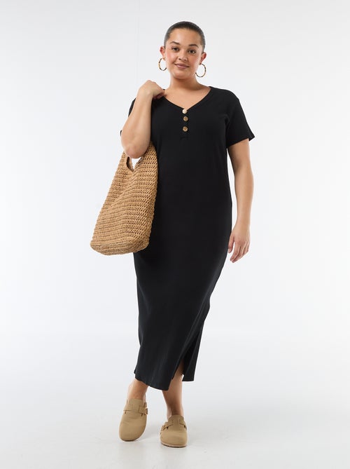 Vestido comprido canelado de manga curta - Kiabi