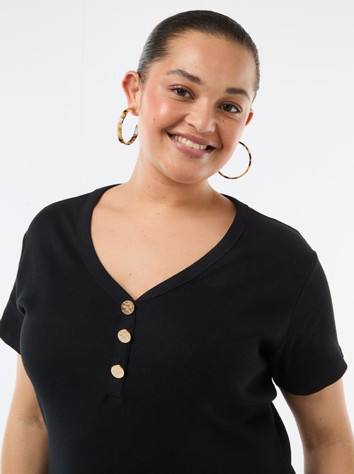 Vestido comprido canelado de manga curta - Kiabi