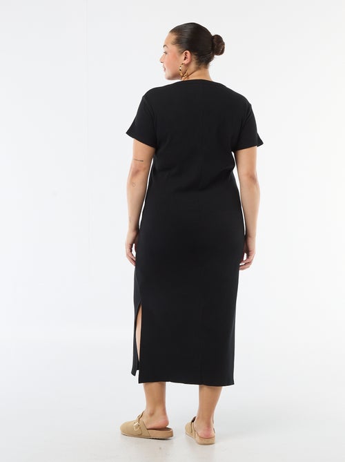 Vestido comprido canelado de manga curta - Kiabi