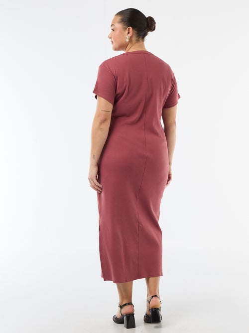 Vestido comprido canelado de manga curta - Kiabi