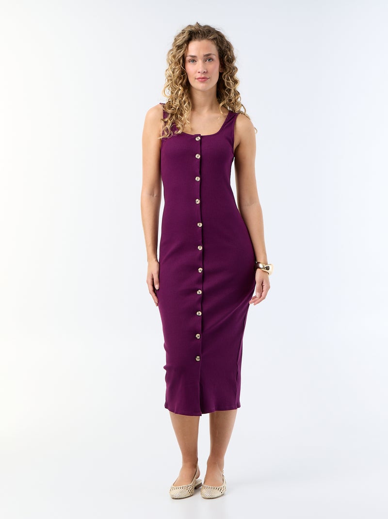 Vestido comprido canelado Violeta - Kiabi