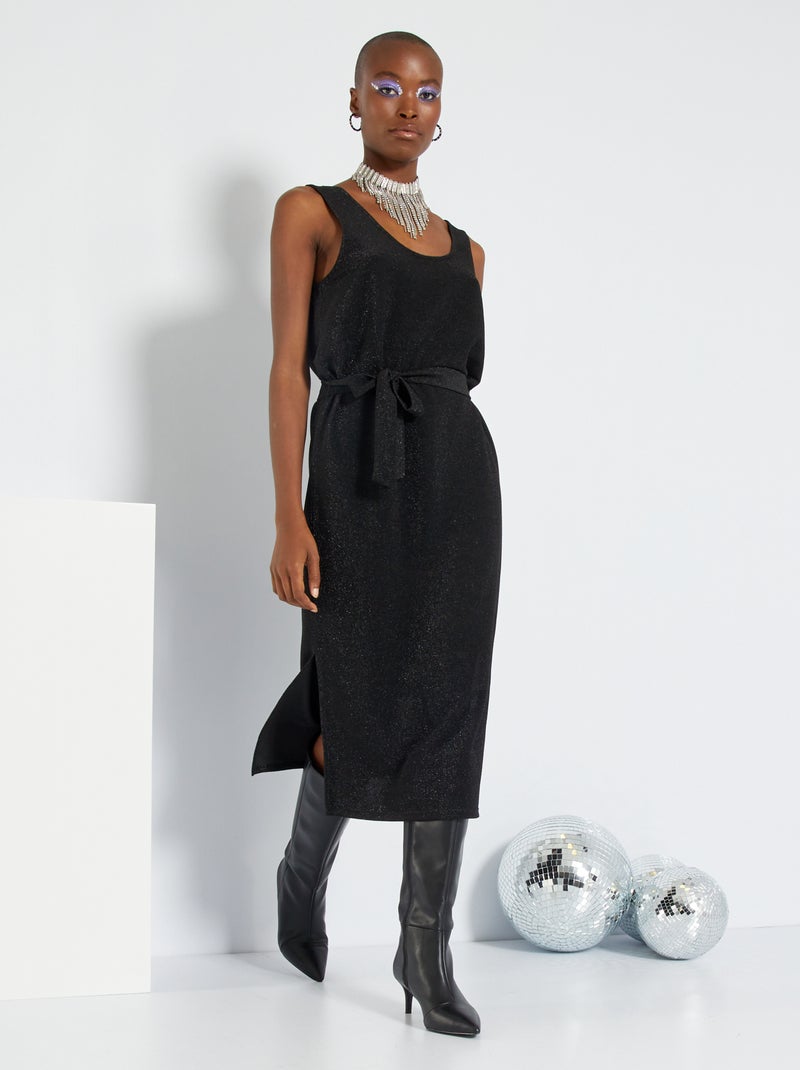 Vestido comprido cintado Preto - Kiabi