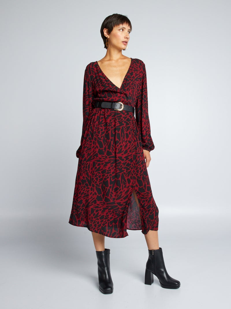 Vestido comprido cintado VERMELHO - Kiabi