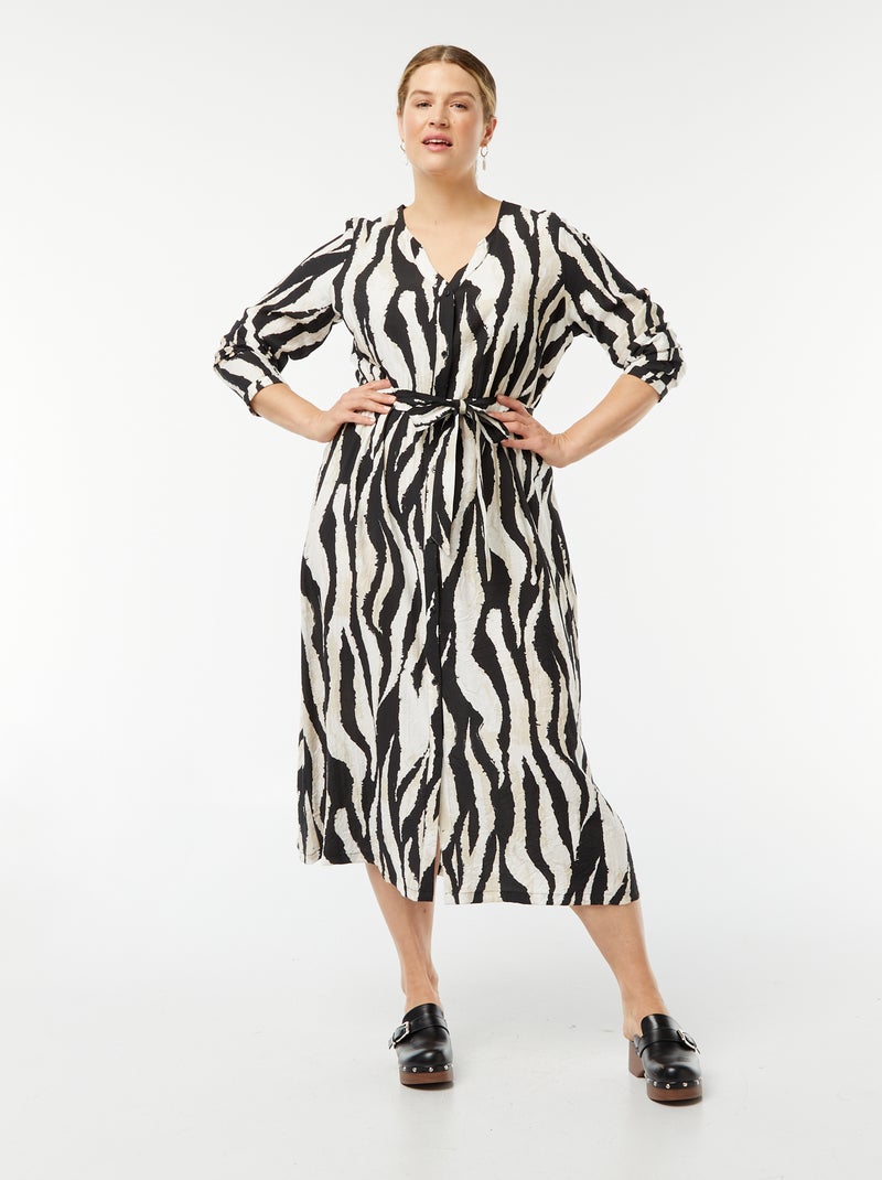 Vestido comprido com abertura totalmente com botões BEGE - Kiabi