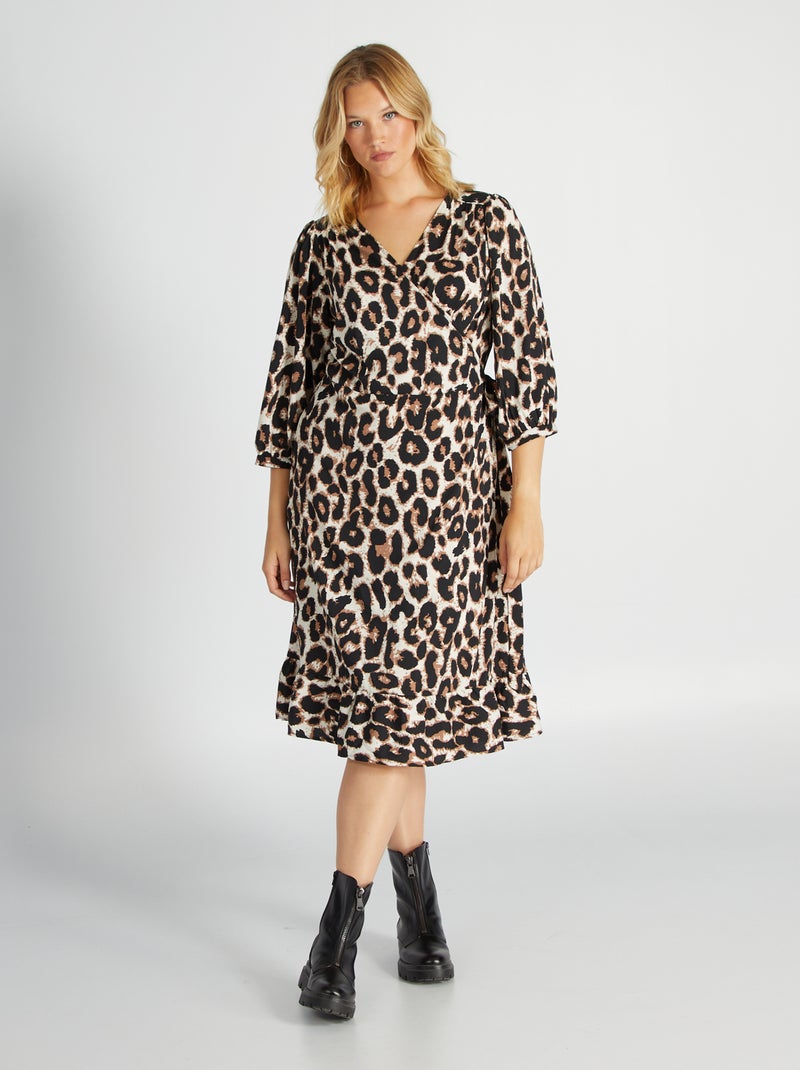 Vestido comprido com abertura trespassada 'Only Carmakoma' Leopardo - Kiabi