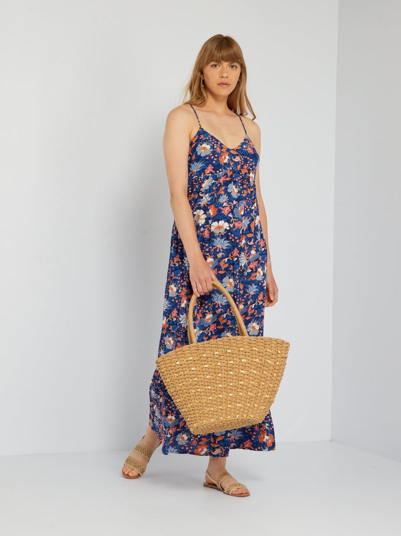 Vestido comprido com acabamento em camadas AZUL - Kiabi