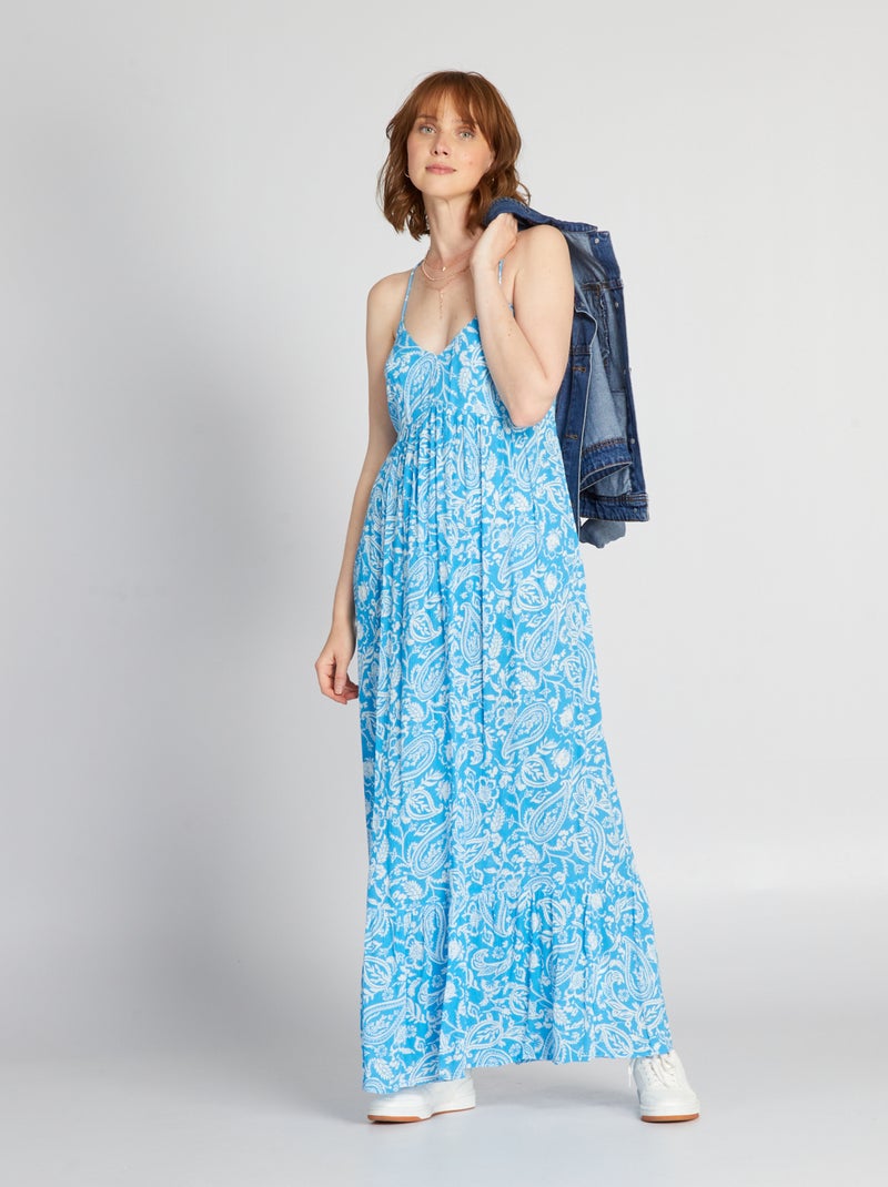 Vestido comprido com acabamento em camadas AZUL - Kiabi