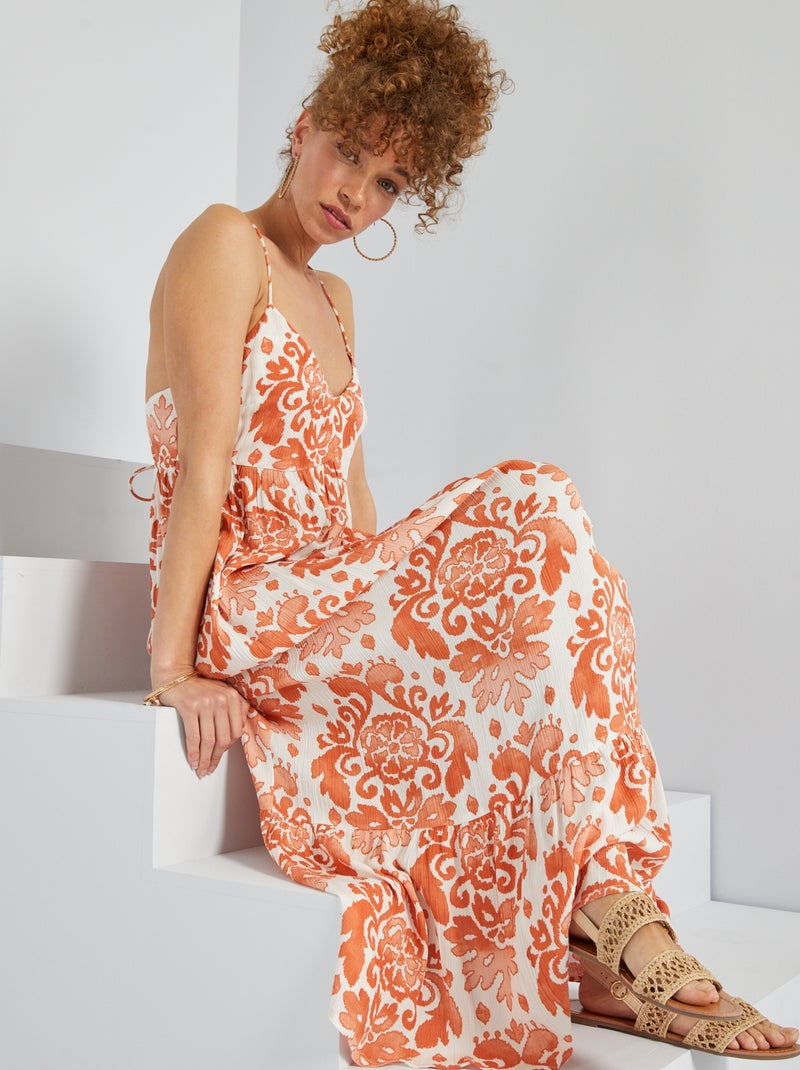 Vestido comprido com acabamento em camadas CASTANHO - Kiabi