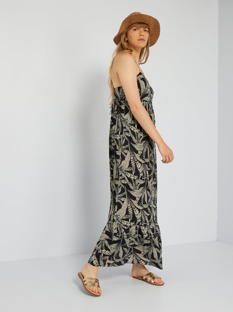 Vestido comprido com acabamento em camadas PRETO - Kiabi