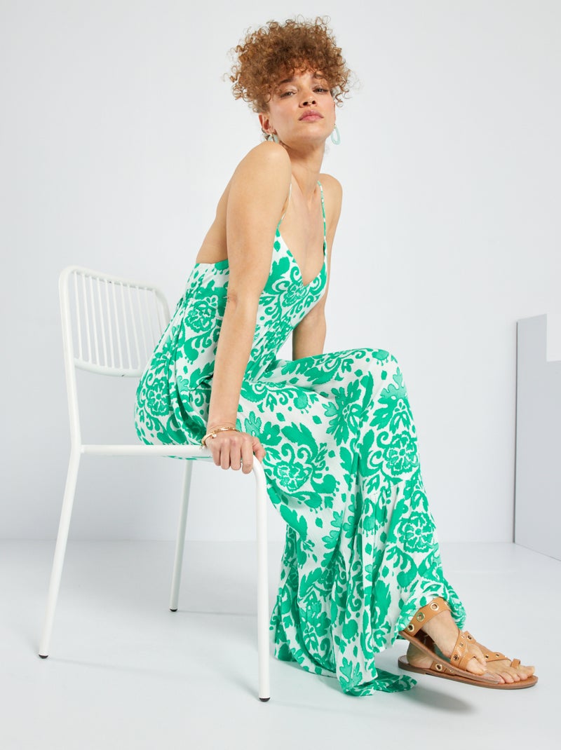 Vestido comprido com acabamento em camadas Verde - Kiabi