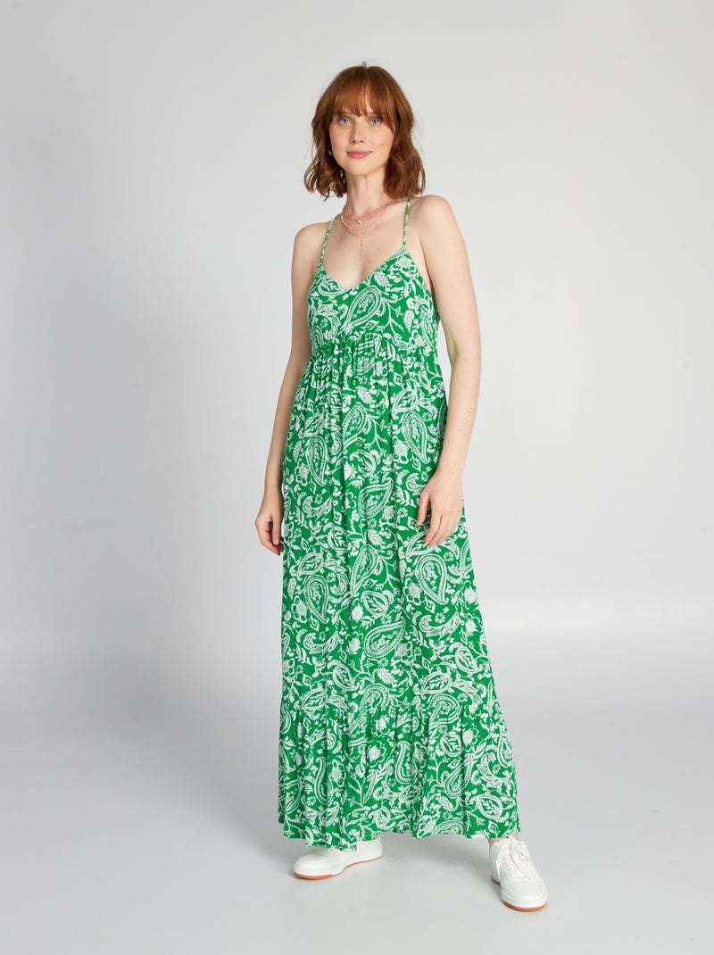 Vestido comprido com acabamento em camadas VERDE - Kiabi