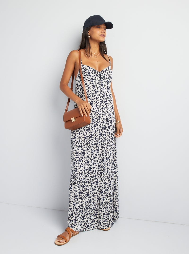 Vestido comprido com alças atadas à frente AZUL - Kiabi