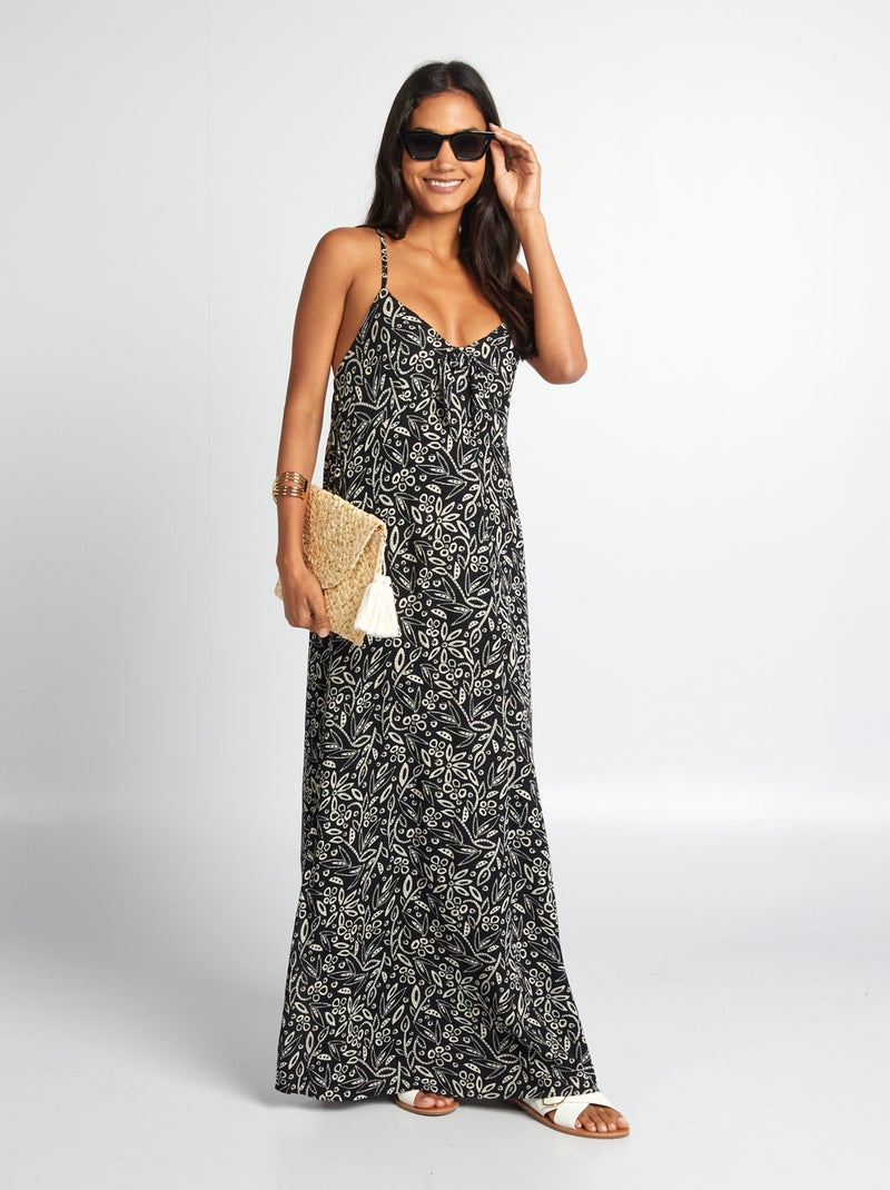 Vestido comprido com alças atadas à frente PRETO - Kiabi
