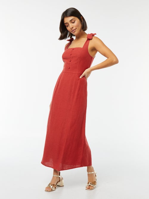 Vestido comprido com alças em mistura de linho - Kiabi