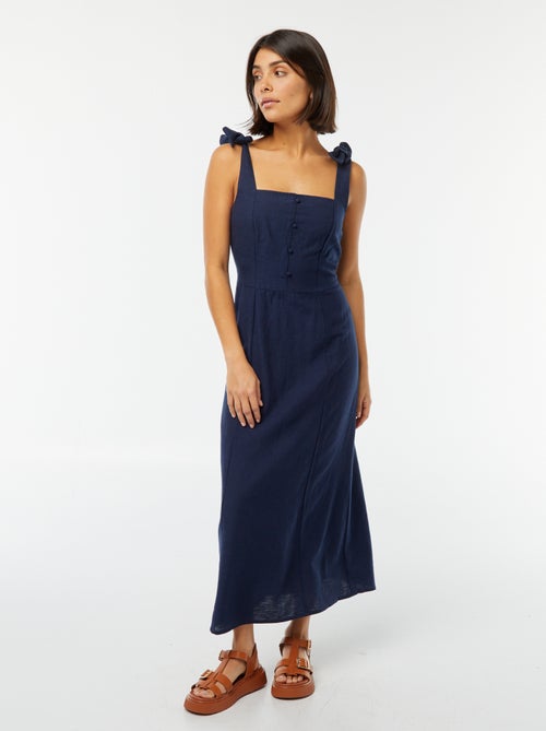 Vestido comprido com alças em mistura de linho - Kiabi
