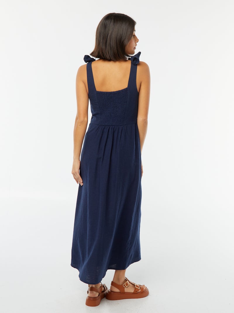 Vestido comprido com alças em mistura de linho Preto - Kiabi
