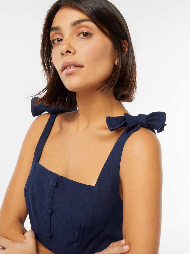 Vestido comprido com alças em mistura de linho Preto - Kiabi