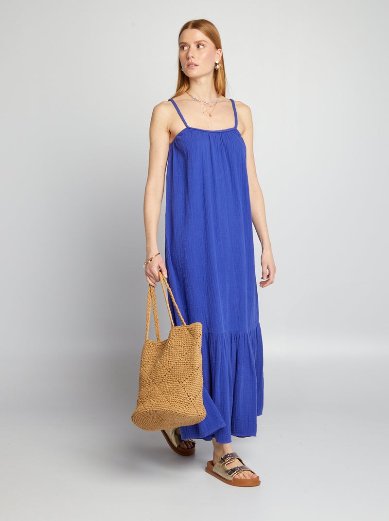Vestido comprido com alças entrançadas AZUL - Kiabi