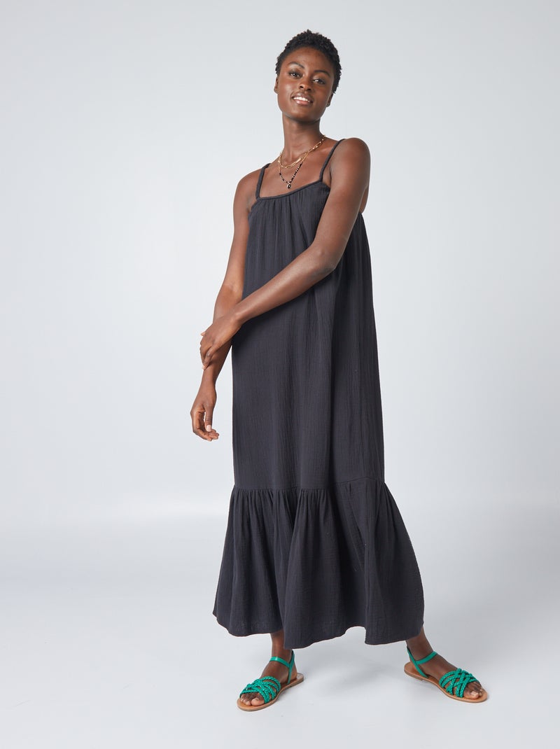 Vestido comprido com alças entrançadas Preto - Kiabi