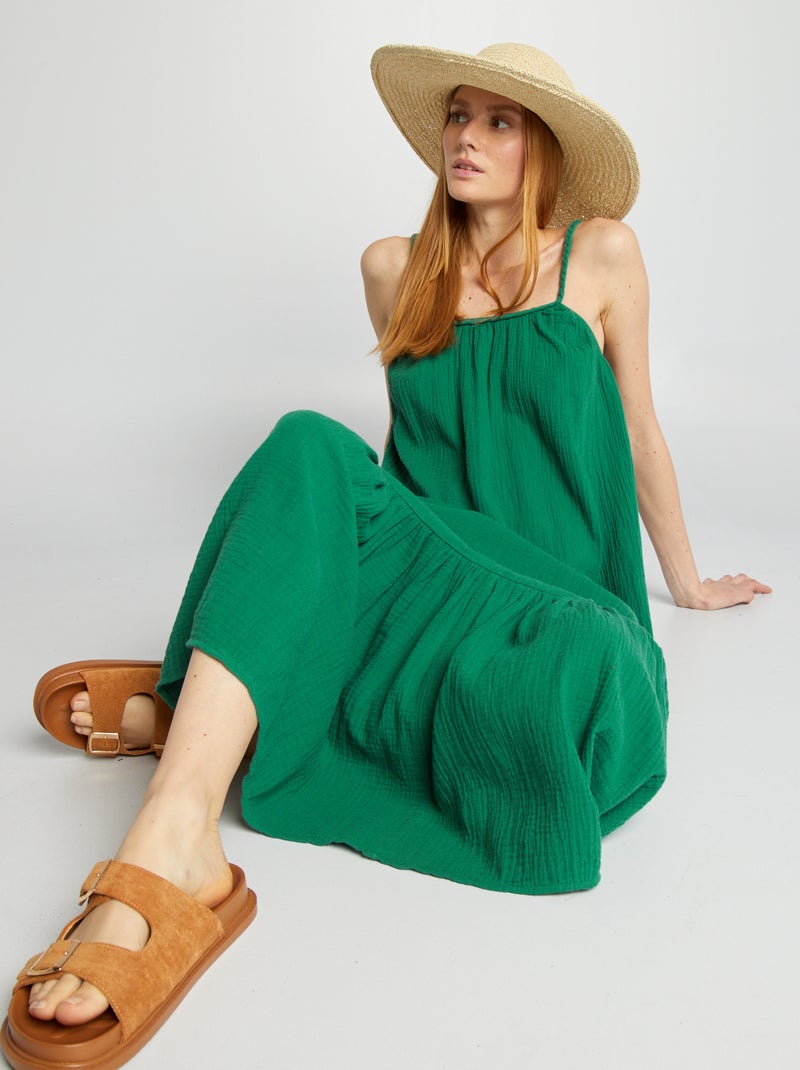 Vestido comprido com alças entrançadas VERDE - Kiabi