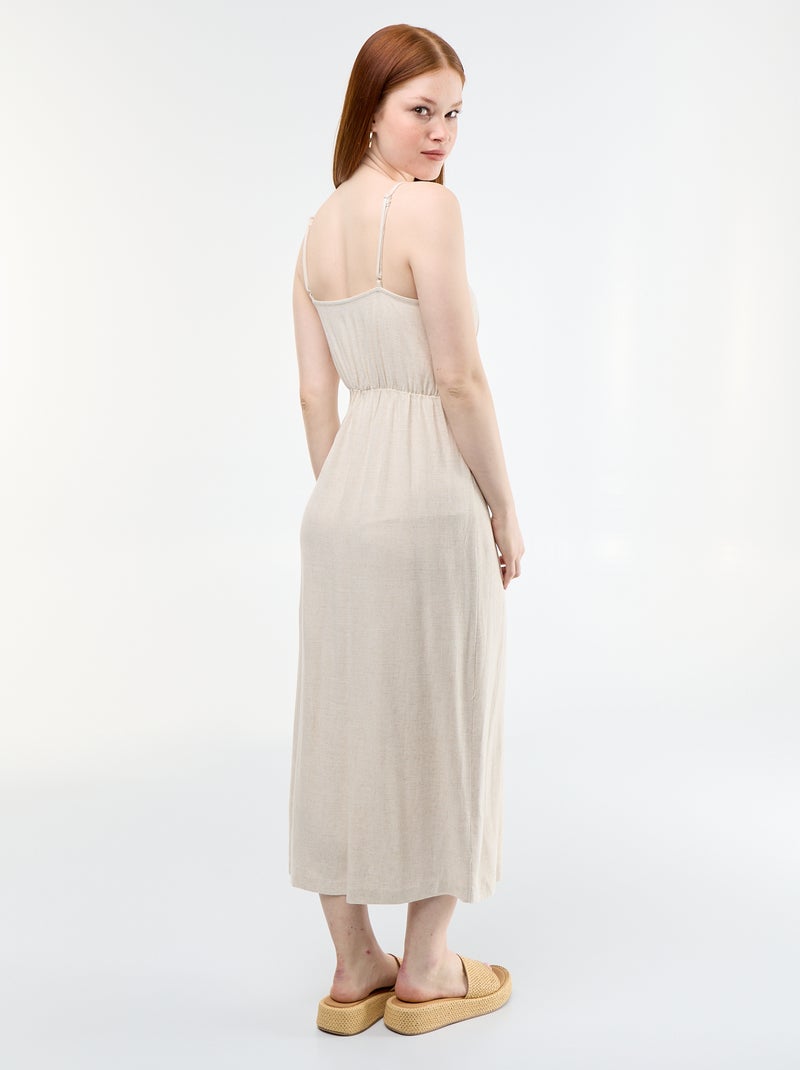Vestido comprido com alças finas ajustáveis Bege - Kiabi