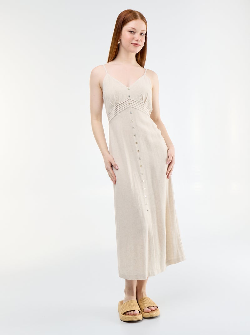 Vestido comprido com alças finas ajustáveis Bege - Kiabi