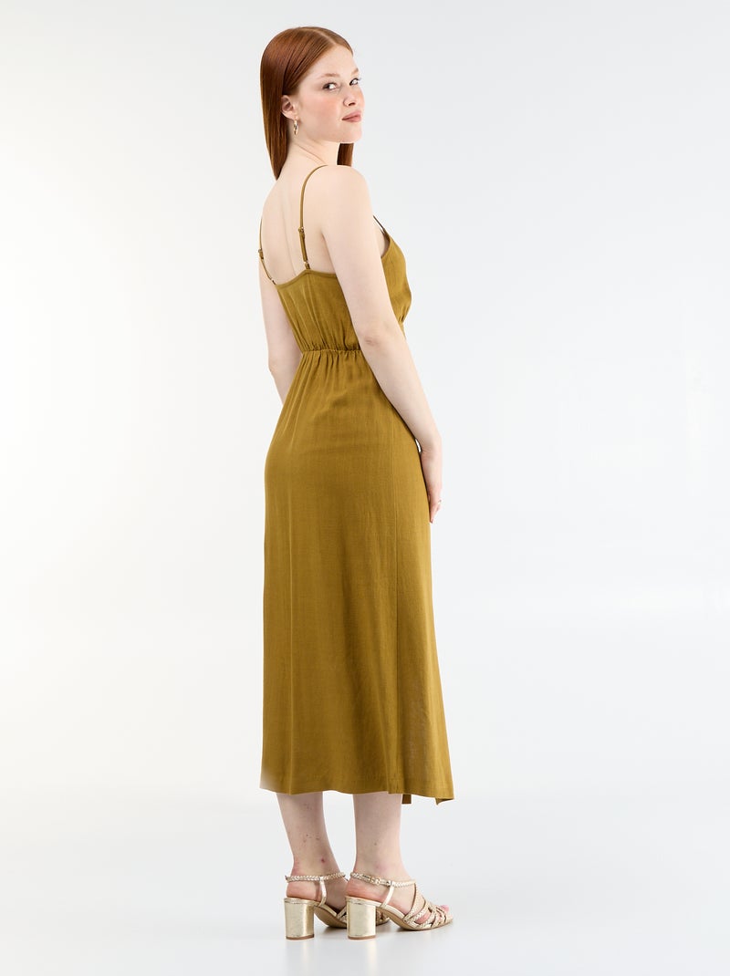 Vestido comprido com alças finas ajustáveis Castanho - Kiabi