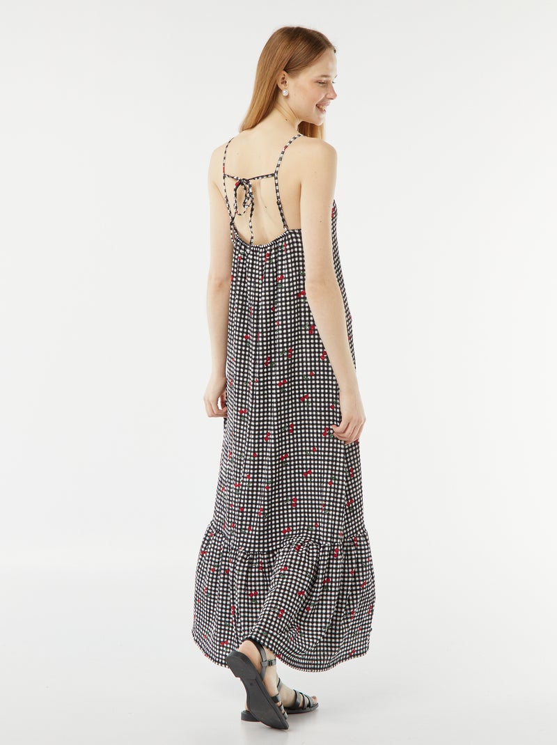 Vestido comprido com alças finas de material gofrado PRETO - Kiabi