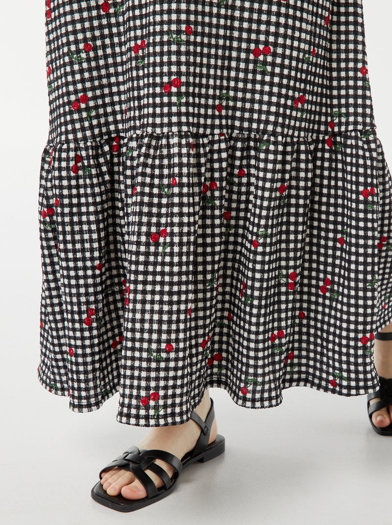 Vestido comprido com alças finas de material gofrado PRETO - Kiabi