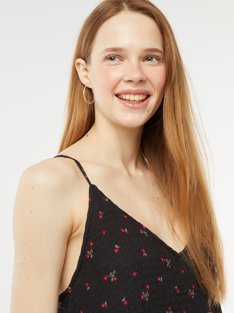 Vestido comprido com alças finas de material gofrado PRETO - Kiabi