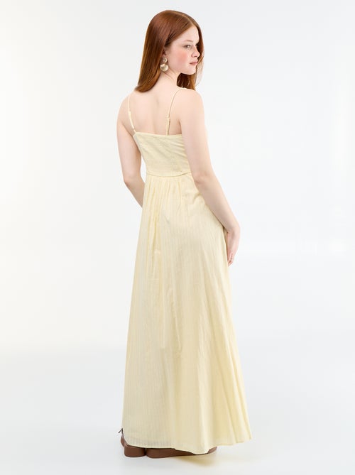 Vestido comprido com alças finas e bordados - Kiabi